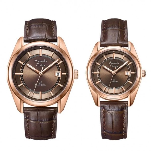 Alexandre Christie AC 8695 Rosegold Brown Leather Couple